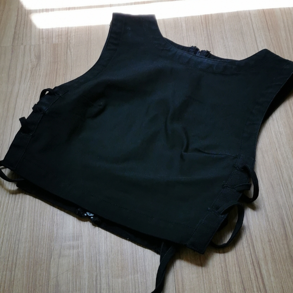 Black side tie up top with back zipper